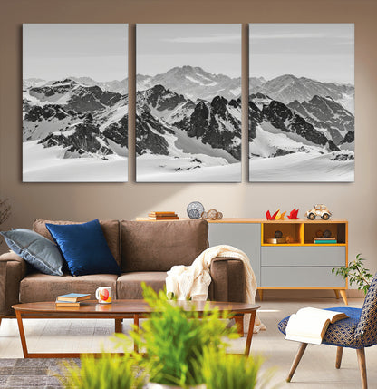 32399691-MGV-CV-36X24-Snowy Mountain Wall Art Canvas Print, Framed Mountain Peaks Art Picture Print, Alpine Mountains Perfect Minimalist Alpine Decor