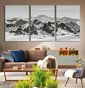 46884246-MGV-CV-36X24-Snowy Mountain Wall Art Canvas Print, Framed Mountain Peaks Art Picture Print, Alpine Mountains Perfect Minimalist Alpine Decor