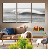 42544082-MGV-CV-36X24-Monochrome Seascape Wall Art Canvas Print, Framed Surf Wave Art Picture Print, Minimalist Ocean Perfect Moody Coastal Decor