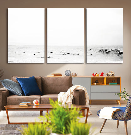 38441169-MGV-CV-36X24-Monochrome Swimming Wall Art Canvas Print, Framed Ocean Horizon Art Picture Print, Moody Coastal Perfect Minimalist Coastal Decor