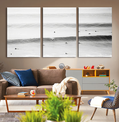 54291445-MGV-CV-36X24-Black White Ocean Wall Art Canvas Print, Framed Coastal Sport Art Picture Print, Ocean Culture Perfect Minimalist Coastal Decor
