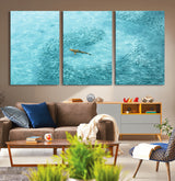 43671474-MGV-CV-36X24-Fish Swarm Wall Art Canvas Print, Framed Marine Life Art Picture Print, Shark Aerial Perfect Wildlife Coastal Decor Artwork
