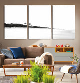 29611516-MGV-CV-36X24-Black White Beach Wall Art Canvas Print, Framed Palm Trees Art Picture Print, Monochrome Tropical Perfect Minimalist Coastal Decor