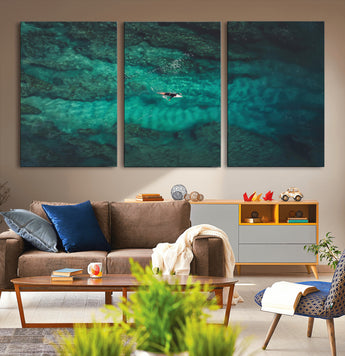 93287752-MGV-CV-36X24-Ocean Surf Wall Art Canvas Print, Framed Blue Waters Art Picture Print, Vibrant Seascape Perfect Coastal Adventure Decor Artwork