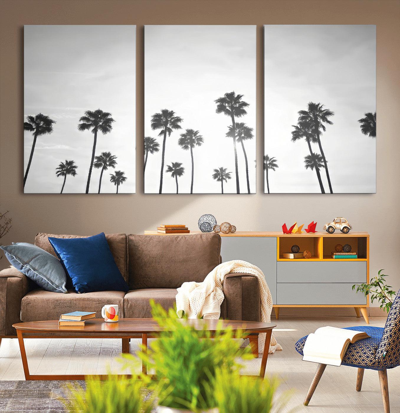 62298277-MGV-CV-36X24-Monochrome Palms Wall Art Canvas Print, Framed Minimalist Trees Art Picture Print, Silhouetted Palms Perfect Tropical Minimalist