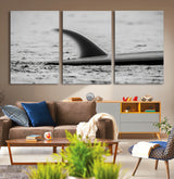62314230-MGV-CV-36X24-Black White Surfboard Wall Art Canvas Print, Framed Minimalist Beach Art Picture Print, Surf Fin Perfect Minimalist Coastal Decor