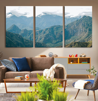 79393816-MGV-CV-36X24-Misty Mountain Wall Art Canvas Print, Framed Cloudy Andean Art Picture Print, Rugged Mountain Perfect Rustic Nature Decor Artwork