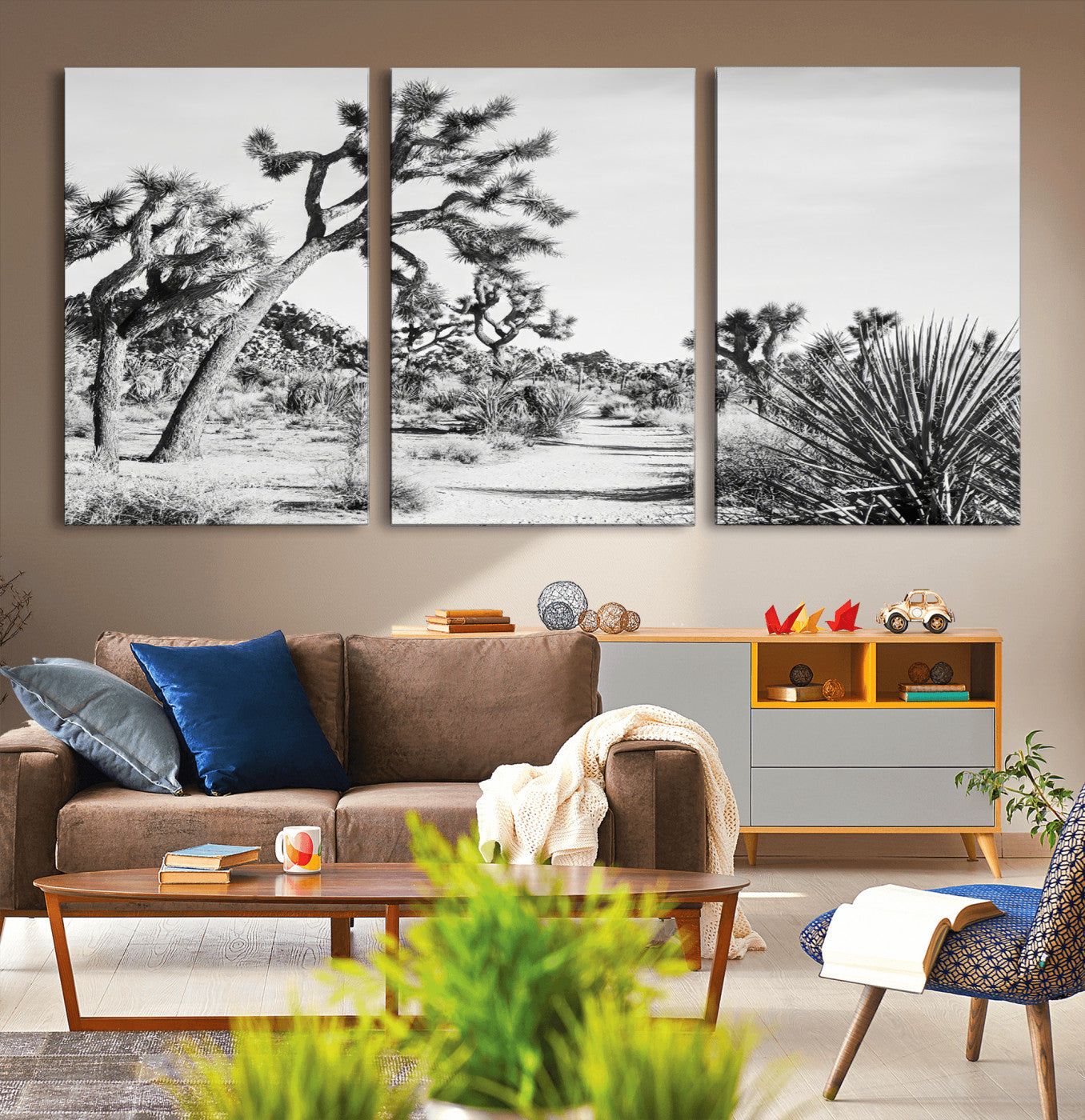88164251-MGV-CV-36X24-Joshua Tree Wall Art Canvas Print, Framed Desert Path Art Picture Print, Monochrome Desert Perfect Minimalist Desert Decor Artwork