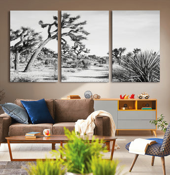 88164251-MGV-CV-36X24-Joshua Tree Wall Art Canvas Print, Framed Desert Path Art Picture Print, Monochrome Desert Perfect Minimalist Desert Decor Artwork