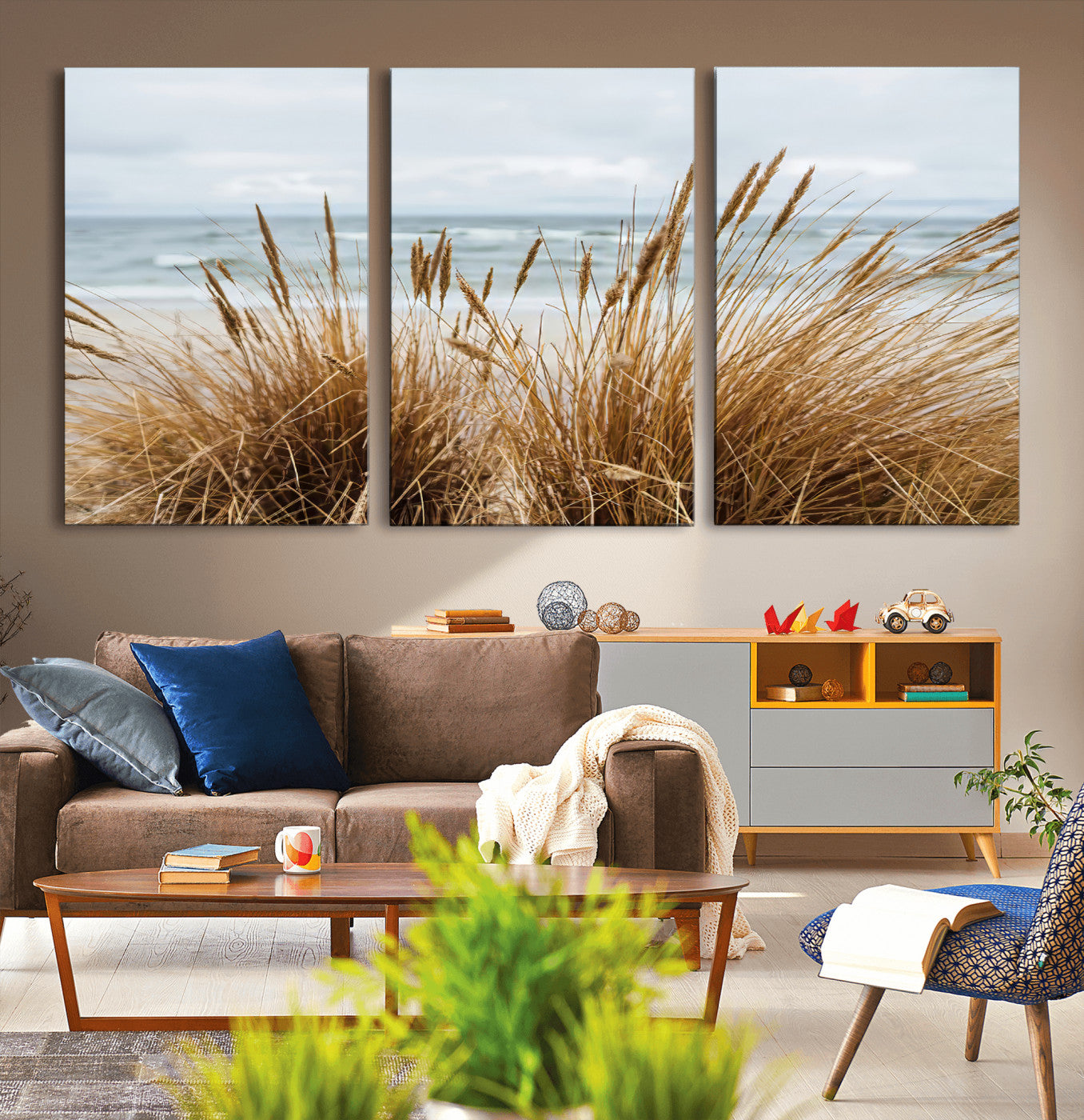 14270839-MGV-CV-36X24-Beach Grass Wall Art Canvas Print, Framed Coastal Dunes Art Picture Print, Dune Grass Perfect Coastal Minimalist Decor Artwork