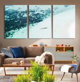 33764764-MGV-CV-36X24-Minimal Beach Wall Art Canvas Print, Framed Ocean Swimming Art Picture Print, Clear Ocean Perfect Minimal Coastal Decor Artwork