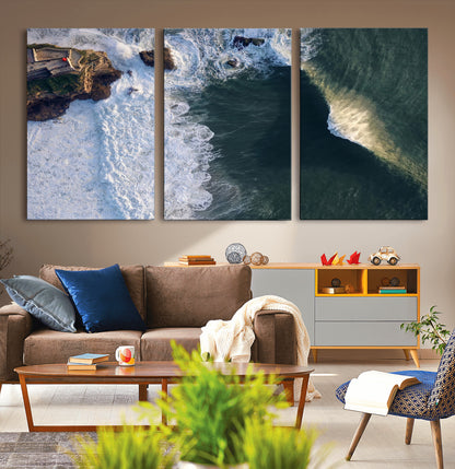 37405684-MGV-CV-36X24-Nazaré Coast Wall Art Canvas Print, Framed Aerial Ocean Art Picture Print, Coastal Fortress Perfect Dramatic Coastal Decor Artwork