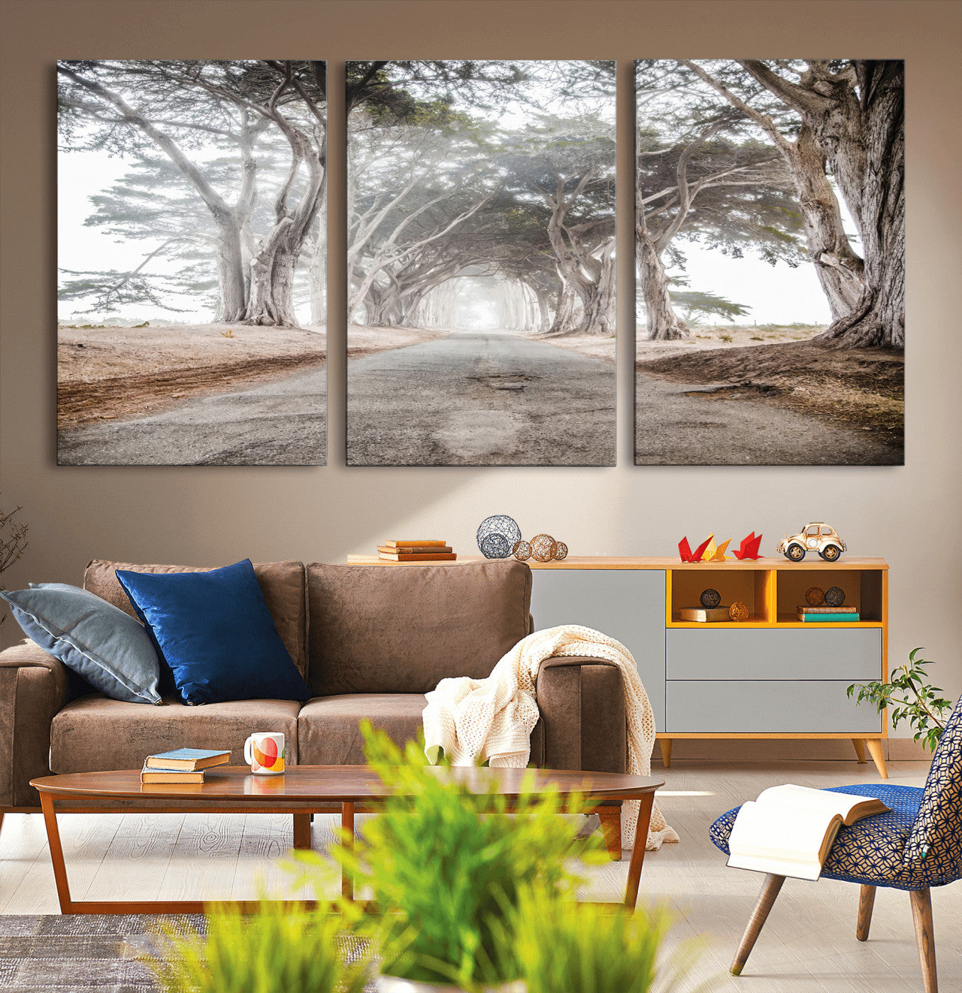87090469-MGV-CV-36X24-Cypress Tunnel Wall Art Canvas Print, Framed Misty Road Art Picture Print, Foggy Trees Perfect Rustic Woodland Decor Artwork