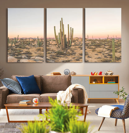 76234974-MGV-CV-36X24-Desert Cactus Wall Art Canvas Print, Framed Baja Desert Art Picture Print, Pastel Desert Perfect Southwestern Boho Decor Artwork