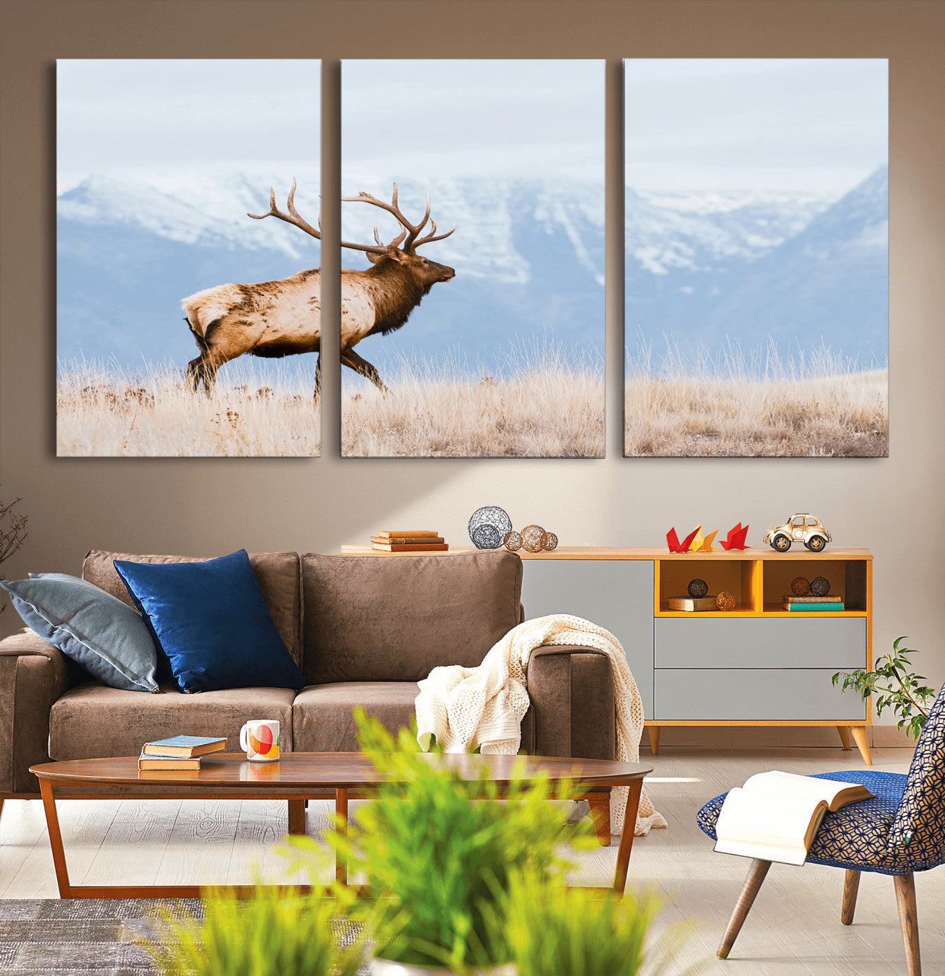 96024025-MGV-CV-36X24-Elk Photography Wall Art Canvas Print, Framed Mountain Wildlife Art Picture Print, Rustic Lodge Decor Perfect Rustic Lodge Decor