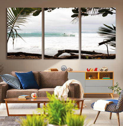 50382104-MGV-CV-36X24-Tropical Surf Wall Art Canvas Print, Framed Palm Tree View Art Picture Print, Beach House Art Perfect Boho Coastal Decor Artwork