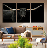 99448328-MGV-CV-36X24-Longhorn Cattle Wall Art Canvas Print, Framed Texas Ranch Art Picture Print, Western Cow Perfect Farmhouse Decor Artwork