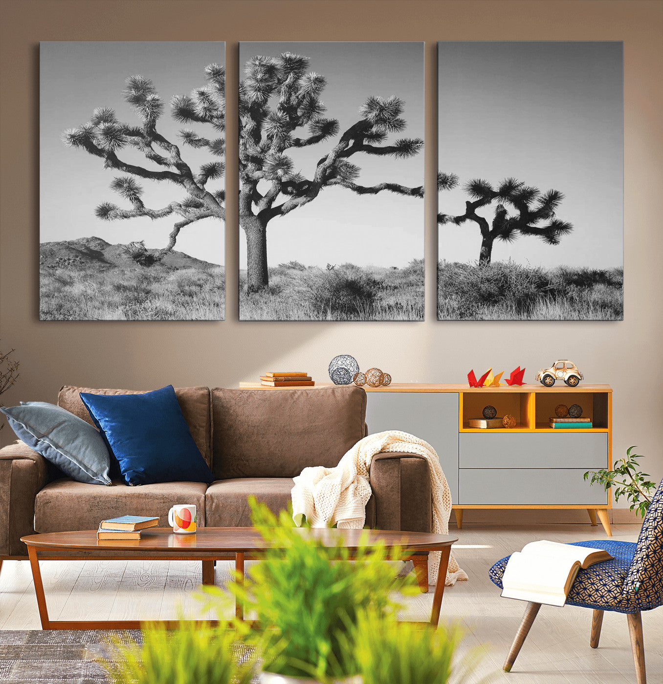50975475-MGV-CV-36X24-Joshua Tree Art Wall Art Canvas Print, Framed Desert Tree Print Art Picture Print, Black White Nature Perfect Southwestern Boho