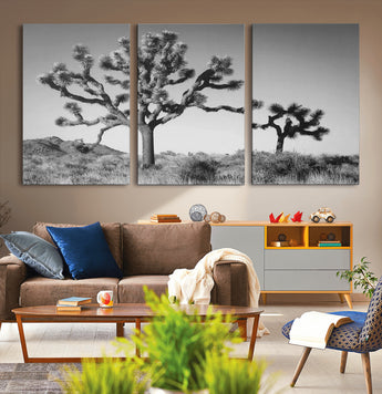50975475-MGV-CV-36X24-Joshua Tree Art Wall Art Canvas Print, Framed Desert Tree Print Art Picture Print, Black White Nature Perfect Southwestern Boho