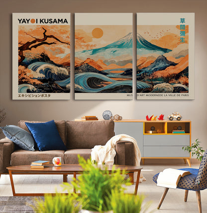 22373530-MGV-CV-36X24-Japanese Mt Fuji Wave Art Print – Ukiyo e Inspired Sun & Cherry Blossom Poster, Traditional Asian Landscape Painting, Modern