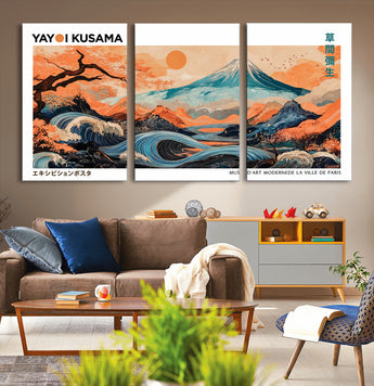 88785870-MGV-CV-36X24-Japanese Great Wave & Mt Fuji Wall Art – Ukiyo e Style Landscape Print with Flowing River, Autumn Mountain Poster, Oriental Asian