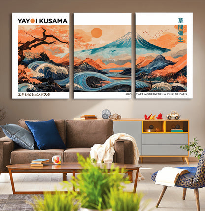 88785870-MGV-CV-36X24-Japanese Great Wave & Mt Fuji Wall Art – Ukiyo e Style Landscape Print with Flowing River, Autumn Mountain Poster, Oriental Asian