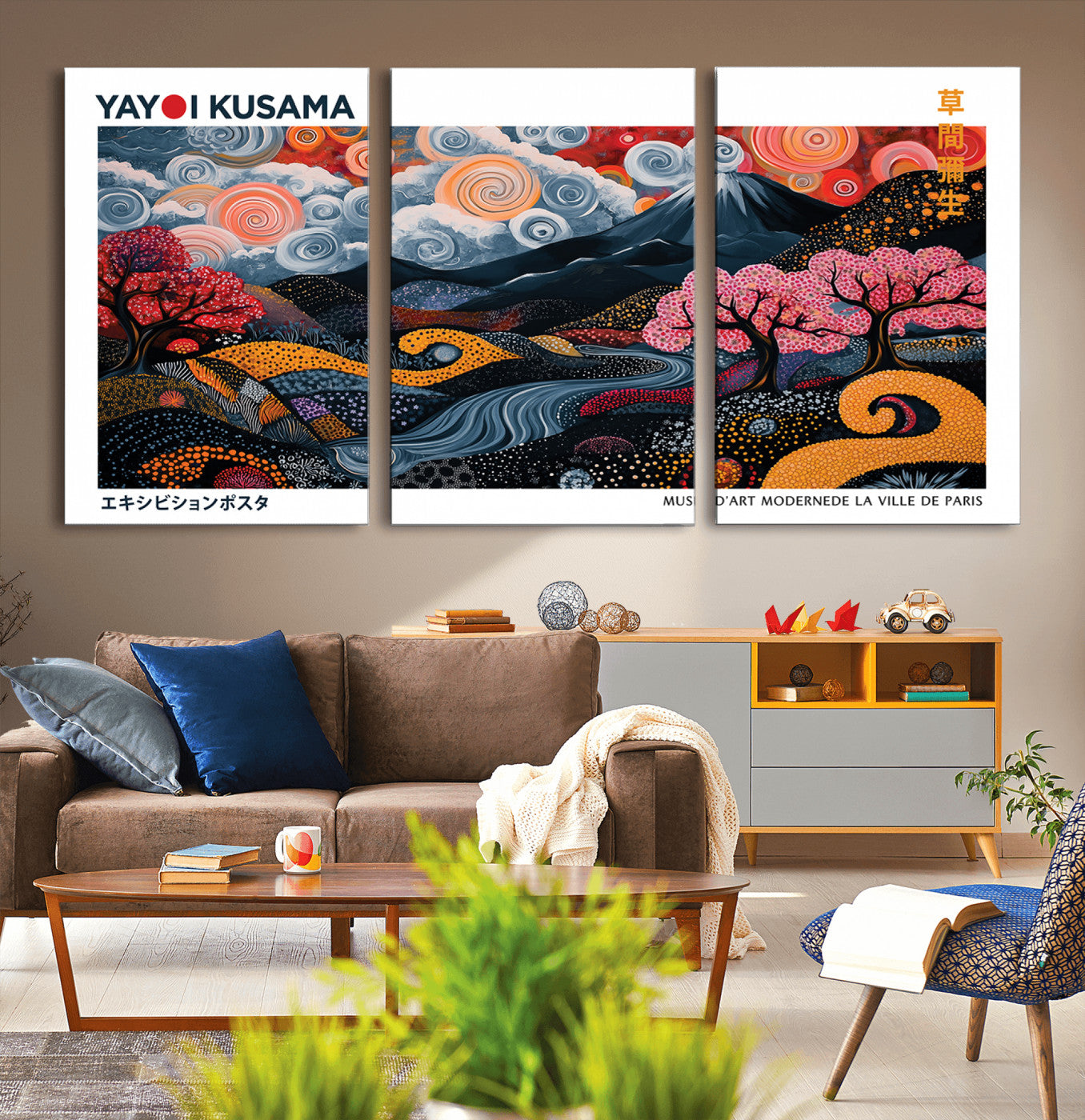 43879290-MGV-CV-36X24-Japanese Abstract Wall Art – Mount Fuji Cherry Blossom Canvas Print, Modern Asian Inspired Landscape Decor for Living Room,