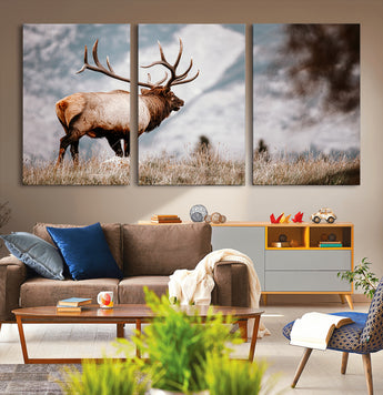70489411-MGV-CV-36X24-Elk Photography Wall Art Canvas Print, Framed Mountain Wildlife Art Picture Print, Rustic Nature Decor Perfect Rustic Lodge Decor