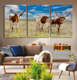 58099948-MGV-CV-36X24-Texas Longhorn Wall Art Canvas Print, Framed Western Decor Art Picture Print, Rustic Farmhouse Perfect Western Farmhouse Decor