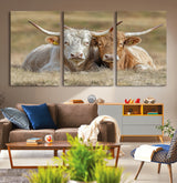 53388593-MGV-CV-36X24-Cow Photography Wall Art Canvas Print, Framed Rustic Animal Decor Art Picture Print, Texas Cow Pair Perfect Western Farmhouse
