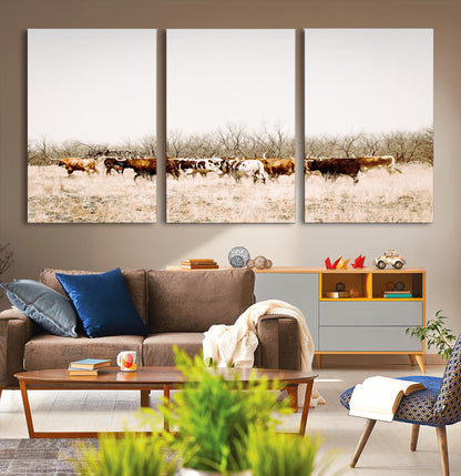 12454132-MGV-CV-36X24-Cow Herd Photography Wall Art Canvas Print, Framed Rustic Farmhouse Decor Art Picture Print, Western Ranch Style Perfect Rustic