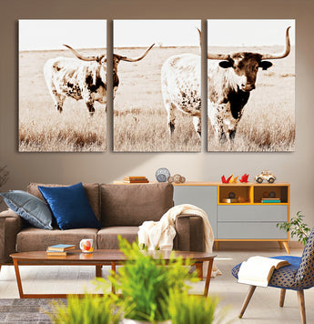 39672786-MGV-CV-36X24-Rustic Cow Scene Wall Art Canvas Print, Framed Farmhouse Style Cattle Art Picture Print, Prairie Animal Duo Perfect Rustic Western