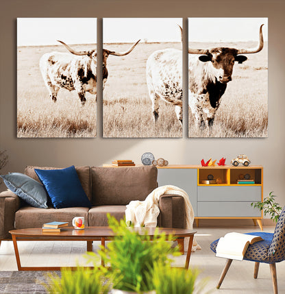 39672786-MGV-CV-36X24-Rustic Cow Scene Wall Art Canvas Print, Framed Farmhouse Style Cattle Art Picture Print, Prairie Animal Duo Perfect Rustic Western