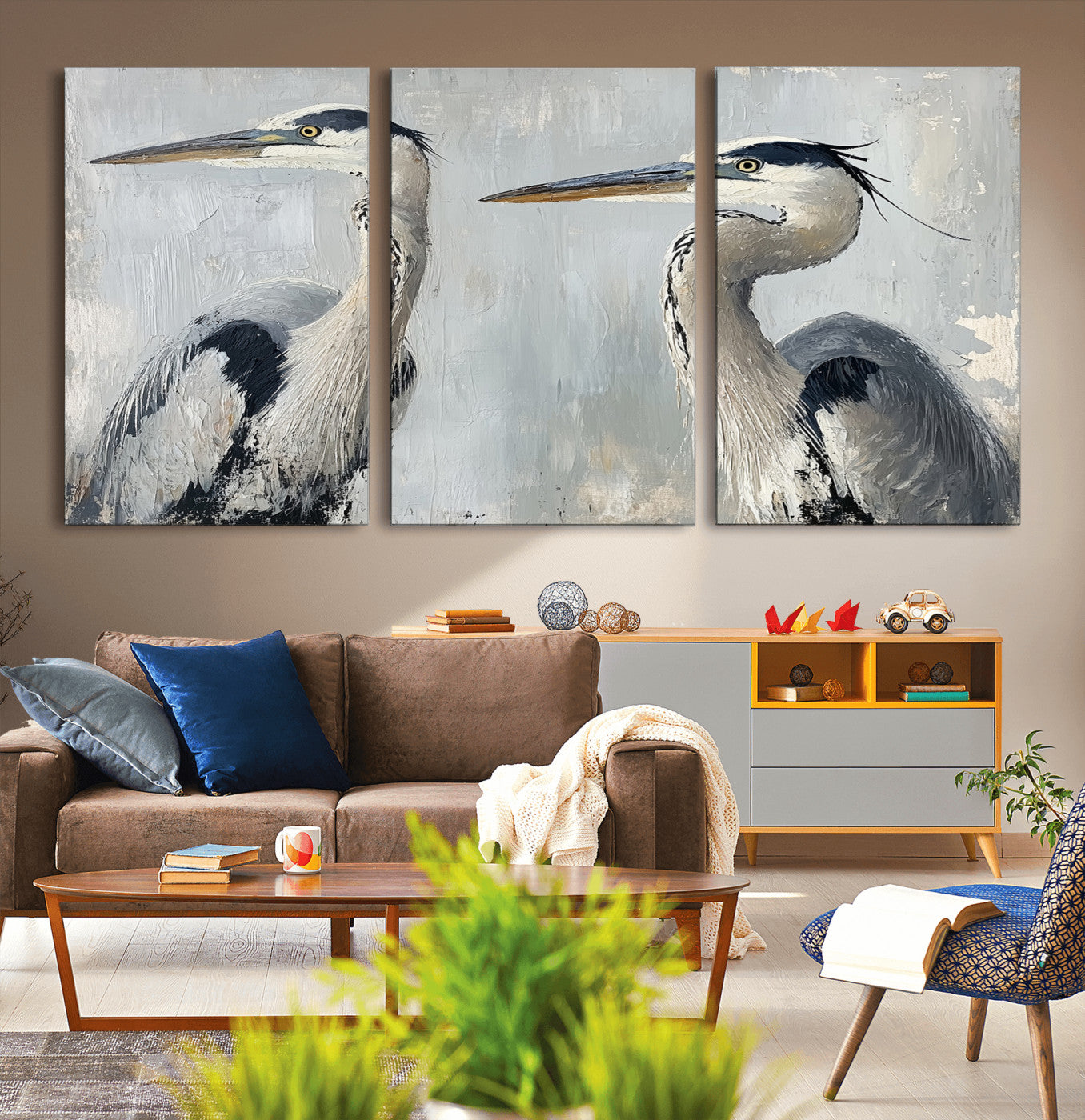 19427826-MGV-CV-36X24-Bird Canvas Decor Wall Art Canvas Print, Framed Coastal Bird Pair Art Picture Print, Minimalist Wildlife Wall Perfect Coastal