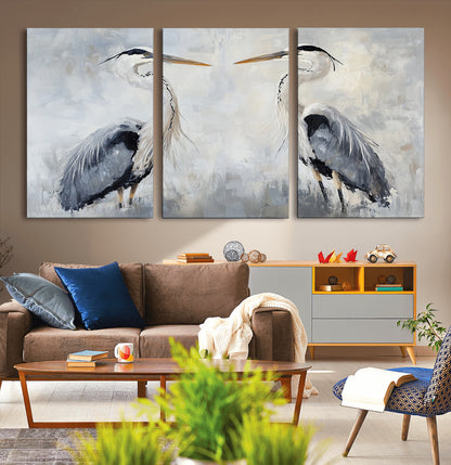 90806932-MGV-CV-60X30-3P-Heron Wall Art Wall Art Canvas Print, Framed Bird Canvas Decor Art Picture Print, Nature Inspired Perfect Coastal Minimalist Decor