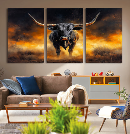 58293979-MGV-CV-36X24-Longhorn Canvas Wall Art Canvas Print, Framed Bold Bull Wall Art Art Picture Print, Western Animal Decor Perfect Western Dramatic
