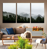 55968349-MGV-CV-36X24-Misty Mountains Wall Art Canvas Print, Framed Foggy Forest Art Picture Print, Snowy Peaks Perfect Moody Wilderness Decor Artwork