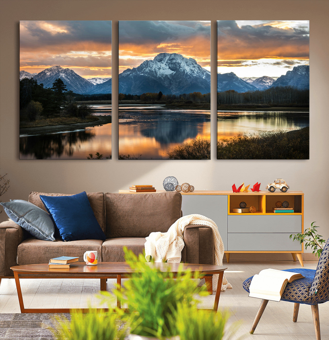 14130176-MGV-CV-36X24-Mountain Sunset Wall Art Canvas Print, Framed Alpine Wilderness Art Picture Print, Golden Hour Perfect Rustic Wilderness Decor