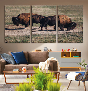 58141885-MGV-CV-36X24-Bison Photography Wall Art Canvas Print, Framed Western Wildlife Art Picture Print, Modern Ranch Perfect Western Rustic Decor
