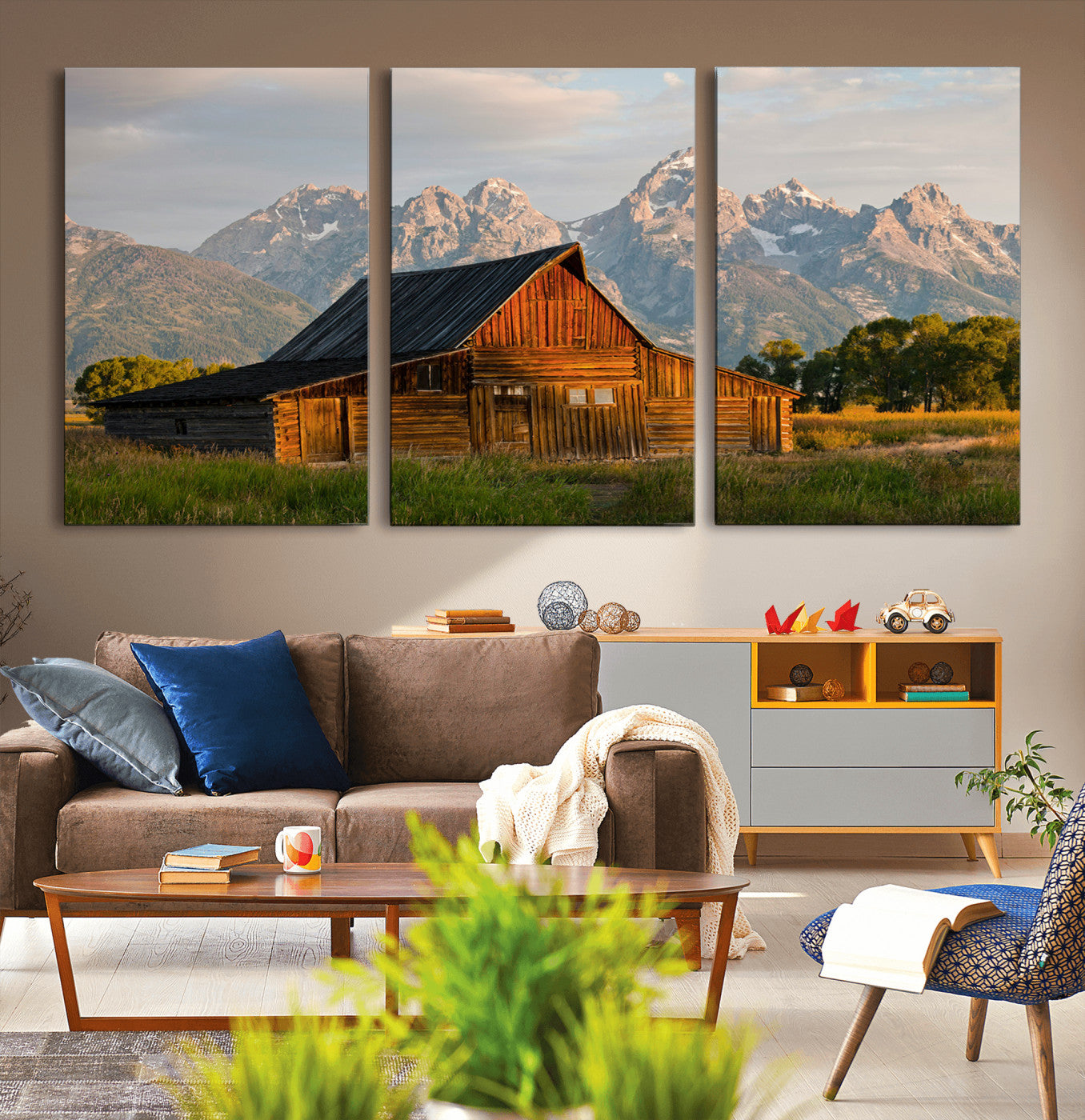 31771014-MGV-CV-36X24-Rustic Barn Wall Art Canvas Print, Framed Western Landscape Art Picture Print, Farmhouse Style Perfect Rustic Farmhouse Decor