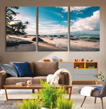 95301406-MGV-CV-36X24-Tropical Beach Wall Art Canvas Print, Framed Ocean Waves Art Picture Print, Relazxing Seascape Perfect Tropical Coastal Decor