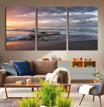 94208089-MGV-CV-36X24-Golden Hour Wall Art Canvas Print, Framed Tranquil Waves Art Picture Print, Beach Horizon Perfect Coastal Serenity Decor Artwork