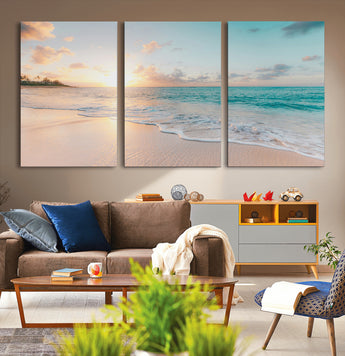 94538225-MGV-CV-36X24-Beach Sunset Wall Art Canvas Print, Framed Ocean Waves Art Picture Print, Summer Escape Perfect Coastal Serenity Decor Artwork