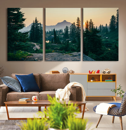 66397982-MGV-CV-36X24-Mountain Landscape Wall Art Canvas Print, Framed Forest Serenity Art Picture Print, Mountain Landscape Perfect Rustic Wilderness