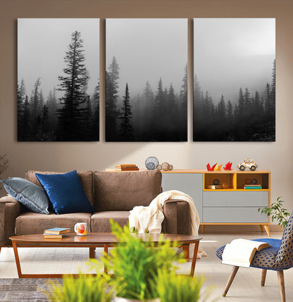 73138900-MGV-CV-36X24-Misty Pines Wall Art Canvas Print, Framed Woodland Photography Art Picture Print, Minimalist Decor Perfect Modern Rustic Decor