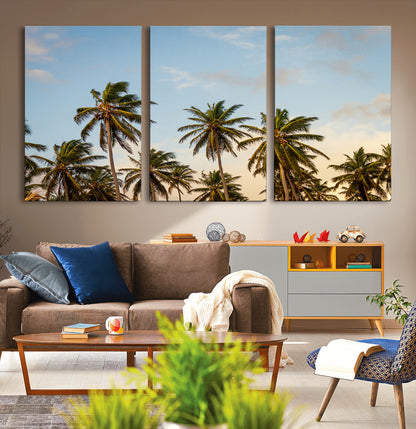 99033771-MGV-CV-36X24-Palm Trees Wall Art Canvas Print, Framed Tropical Vibes Art Picture Print, Coastal Sunset Perfect Coastal Boho Decor Artwork