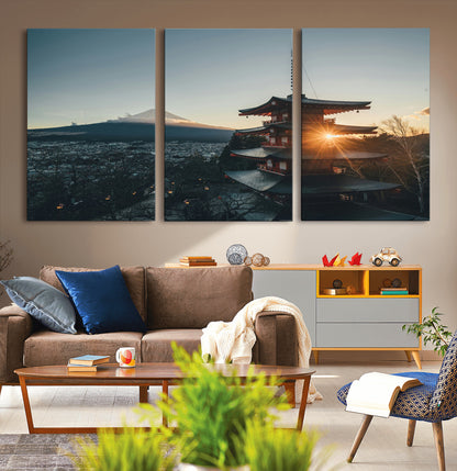 87729656-MGV-CV-36X24-Mount Fuji Wall Art Canvas Print, Framed Japan Travel Art Picture Print, Chureito Pagoda Perfect Zen Minimalism Decor Artwork