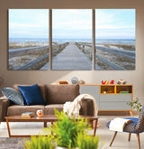 31602988-MGV-CV-36X24-Beach Boardwalk Wall Art Canvas Print, Framed Coastal Serenity Art Picture Print, Ocean View Perfect Coastal Minimalist Decor