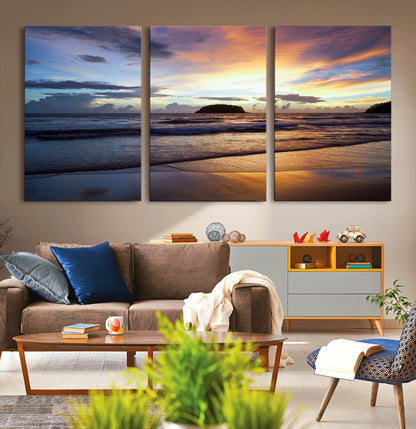 36714356-MGV-CV-36X24-Beach Sunset Wall Art Canvas Print, Framed Ocean Waves Art Picture Print, Tropical Seascape Perfect Coastal Serenity Decor Artwork