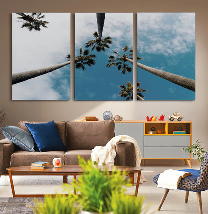 45236398-MGV-CV-36X24-Tropical Palm Trees Wall Art Canvas Print, Framed California Sky Art Picture Print, Minimalist Nature Perfect Coastal Minimalist